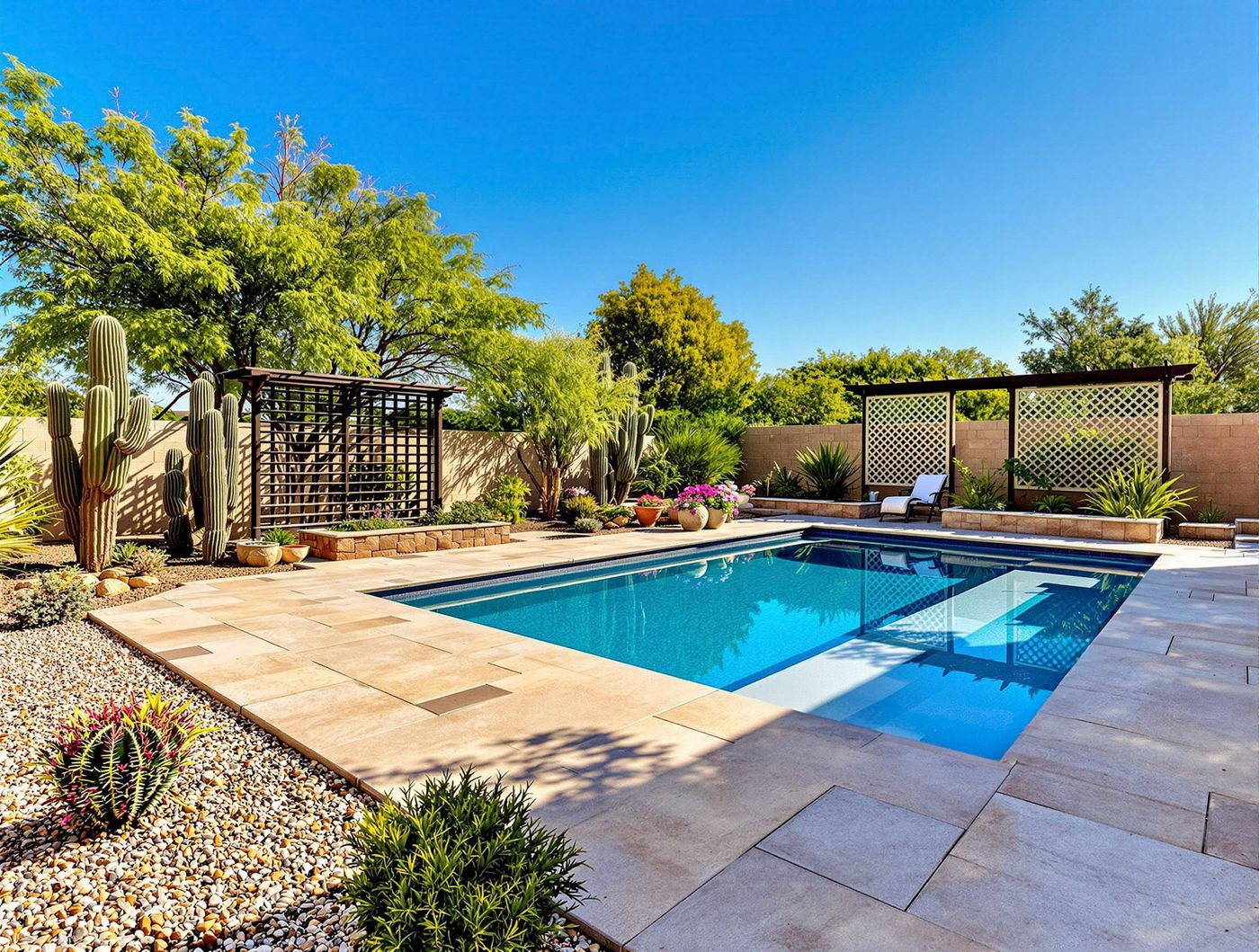 Desert Pool with Cacti and Lattice Screens