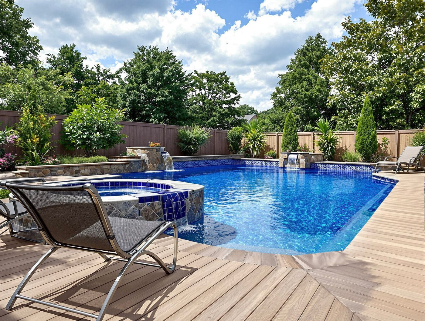 Grecian Pool with Stone Spa and Fountains
