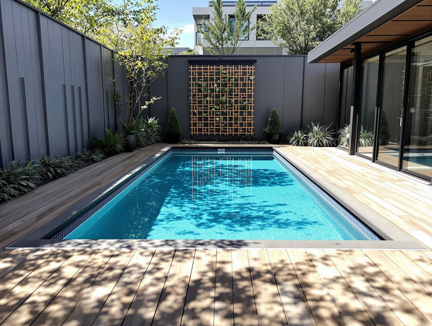 Minimalist Pool with Slatted Screen