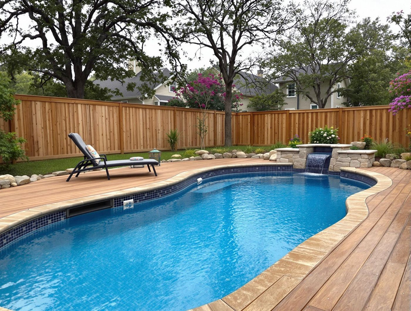 Cedar Deck Pool with Stone Waterfall
