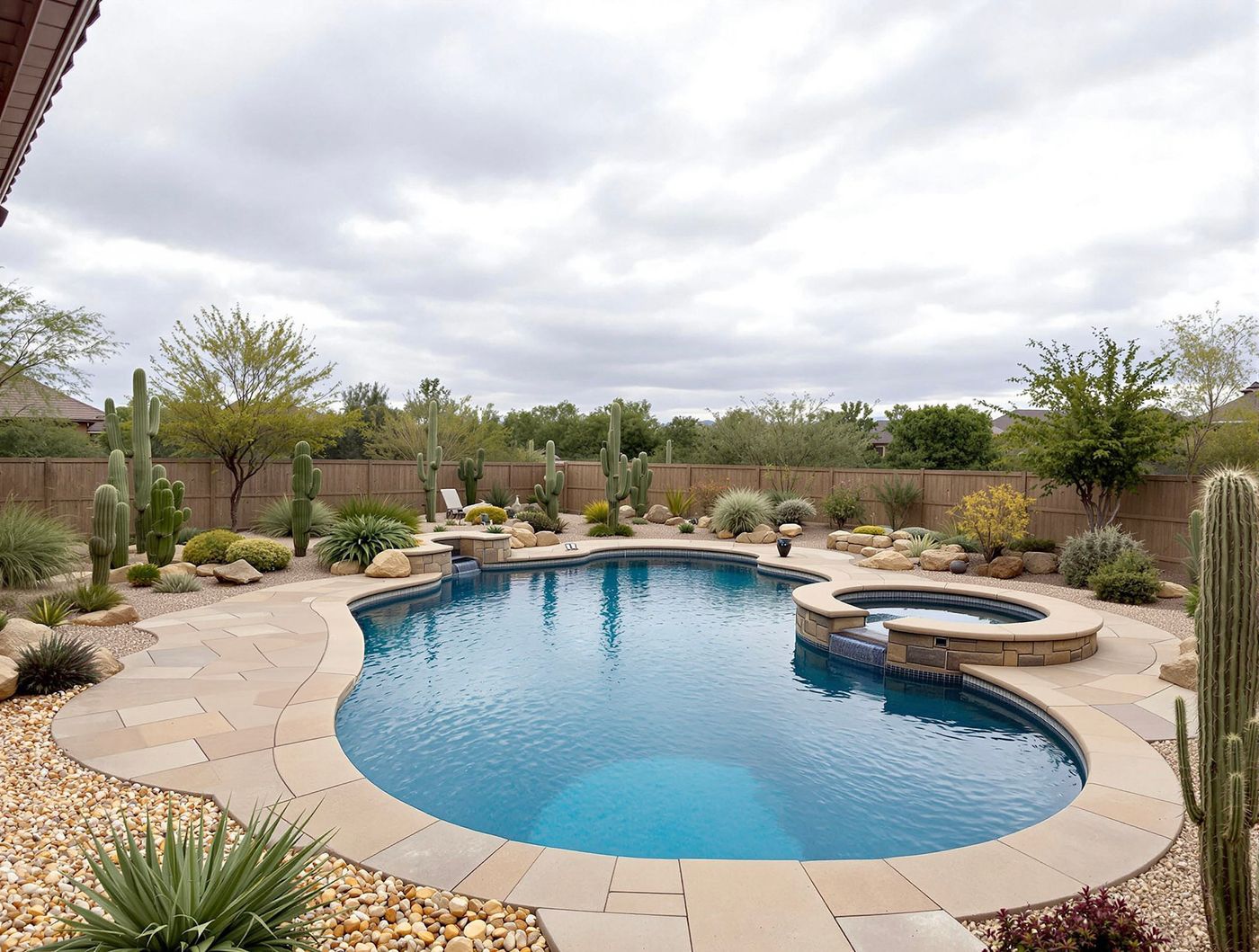 Desert Pool with Saguaro Cacti