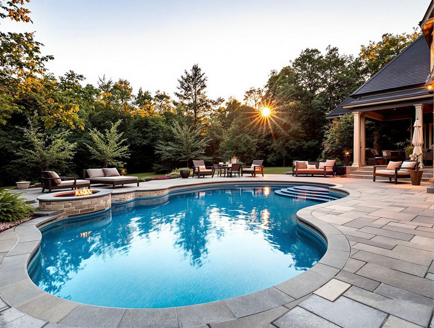 Freeform Pool with Fire Pit Lounge