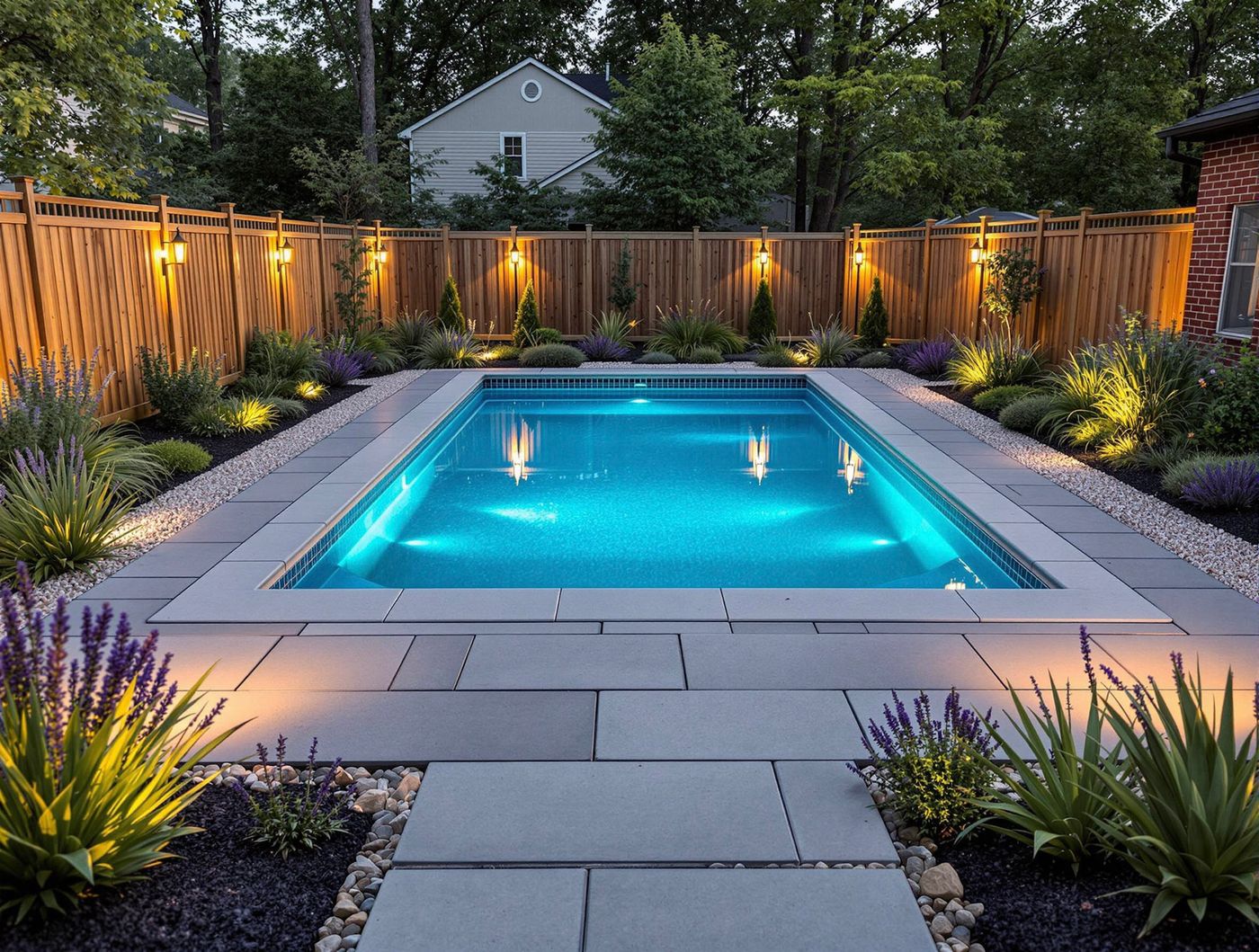 Twilight Pool with Landscape Lighting