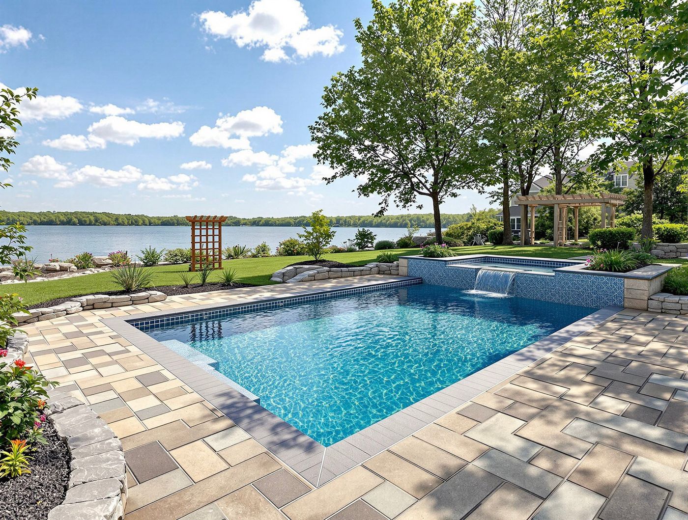 Lakefront Pool with Cascading Fountain