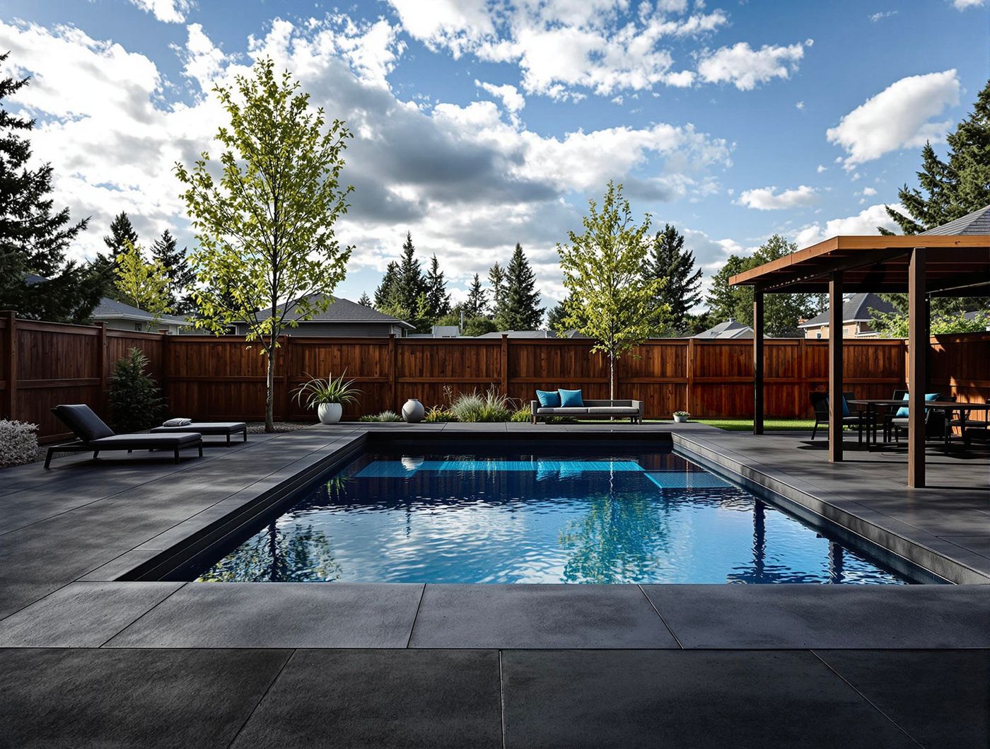Charcoal Patio Pool with Wood Pergola