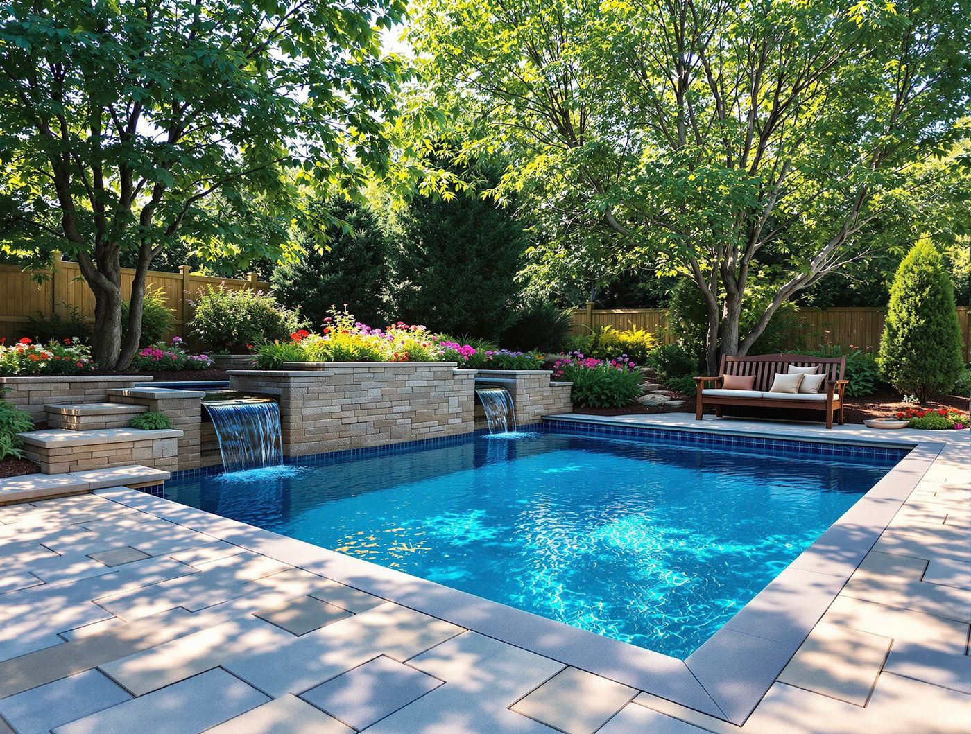 Terraced Garden Pool with Twin Waterfalls