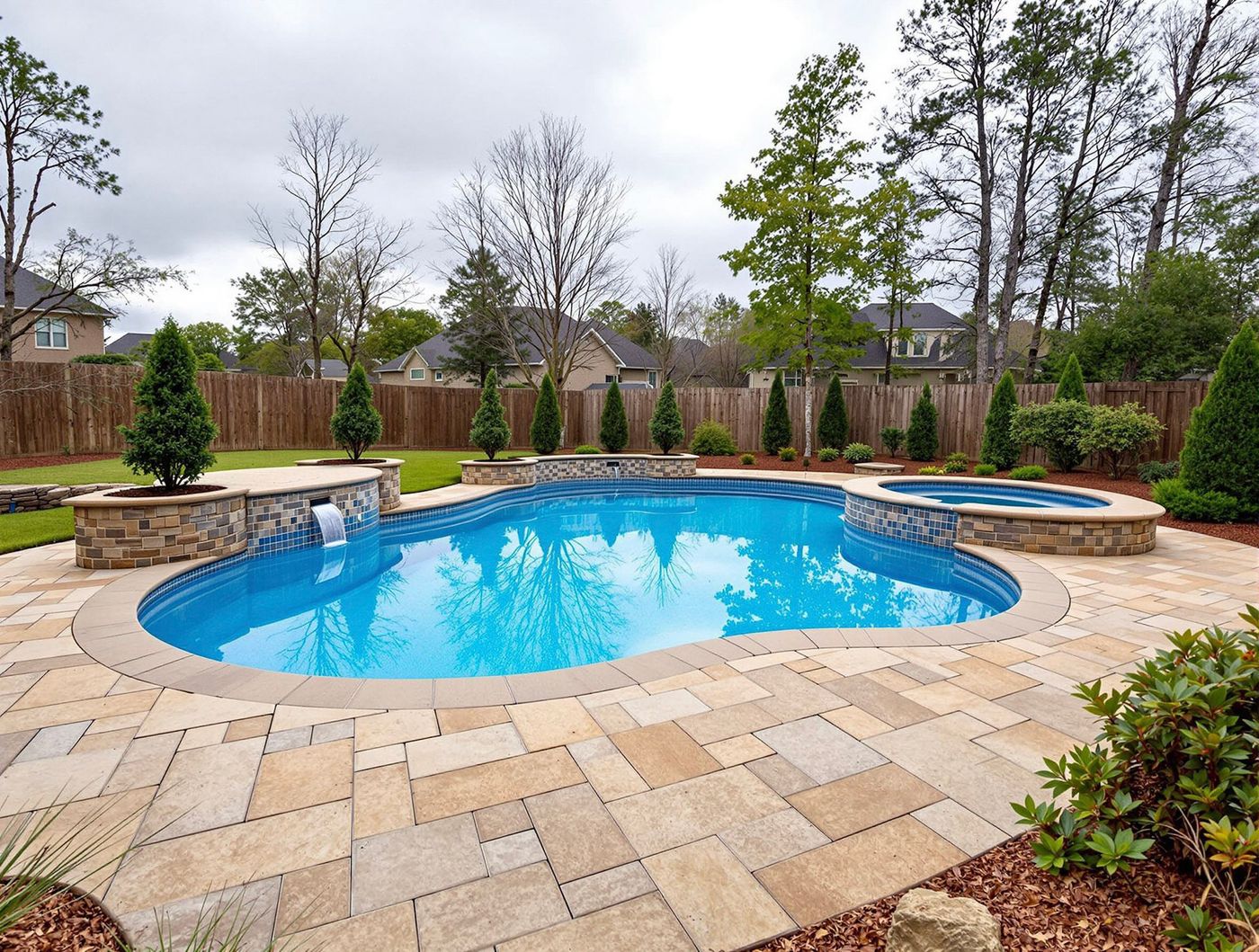 Freeform Pool with Stacked-Stone Raised Spa