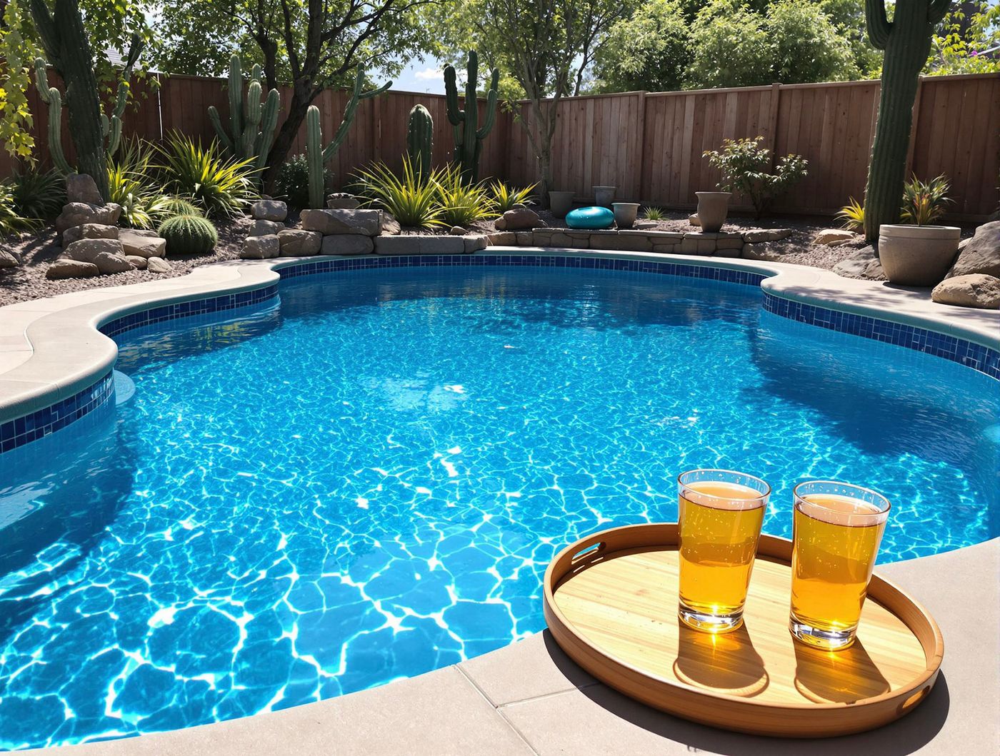 Desert Pool with Cactus Garden Backdrop