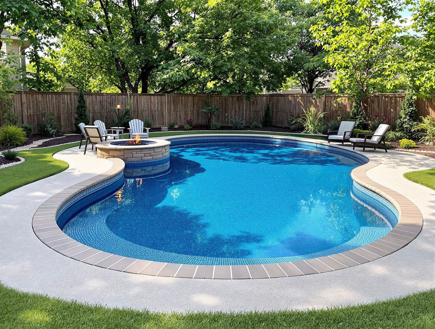 Round Pool with Stone Fire Pit Corner