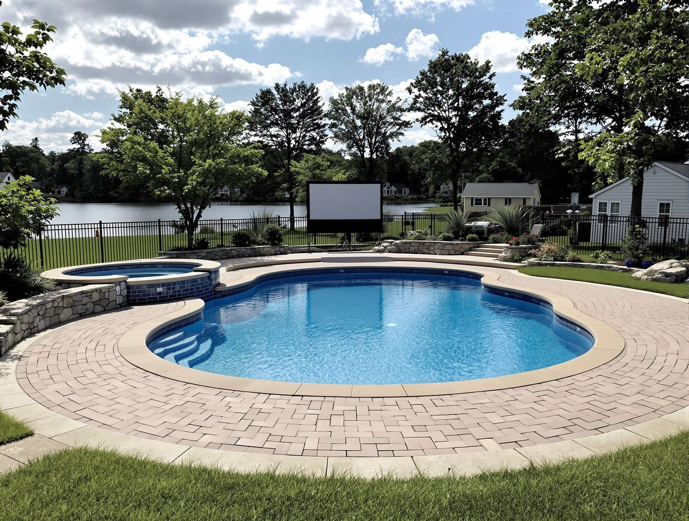 Lakeside Pool with Attached Spa and Screen