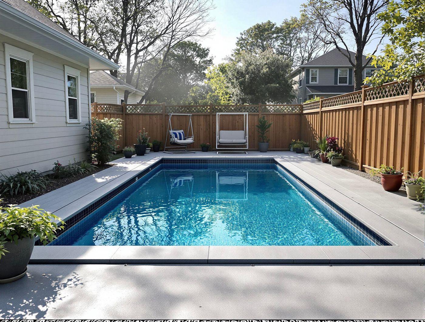Backyard Rectangle Pool with Swing Bench