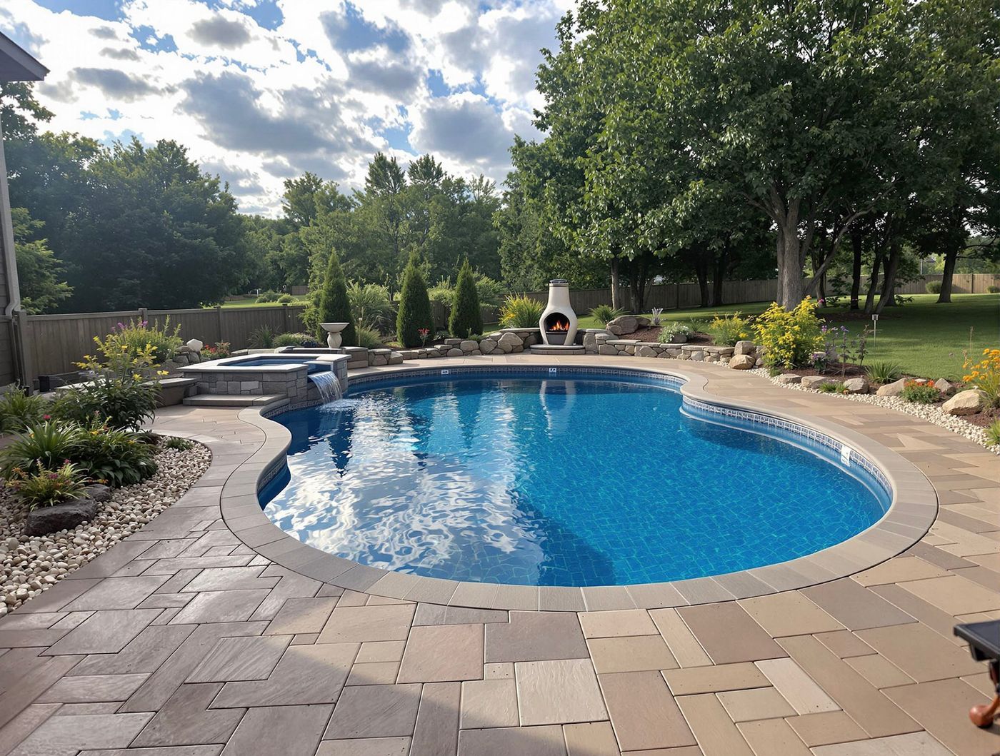 Kidney Pool with Stone Water Feature