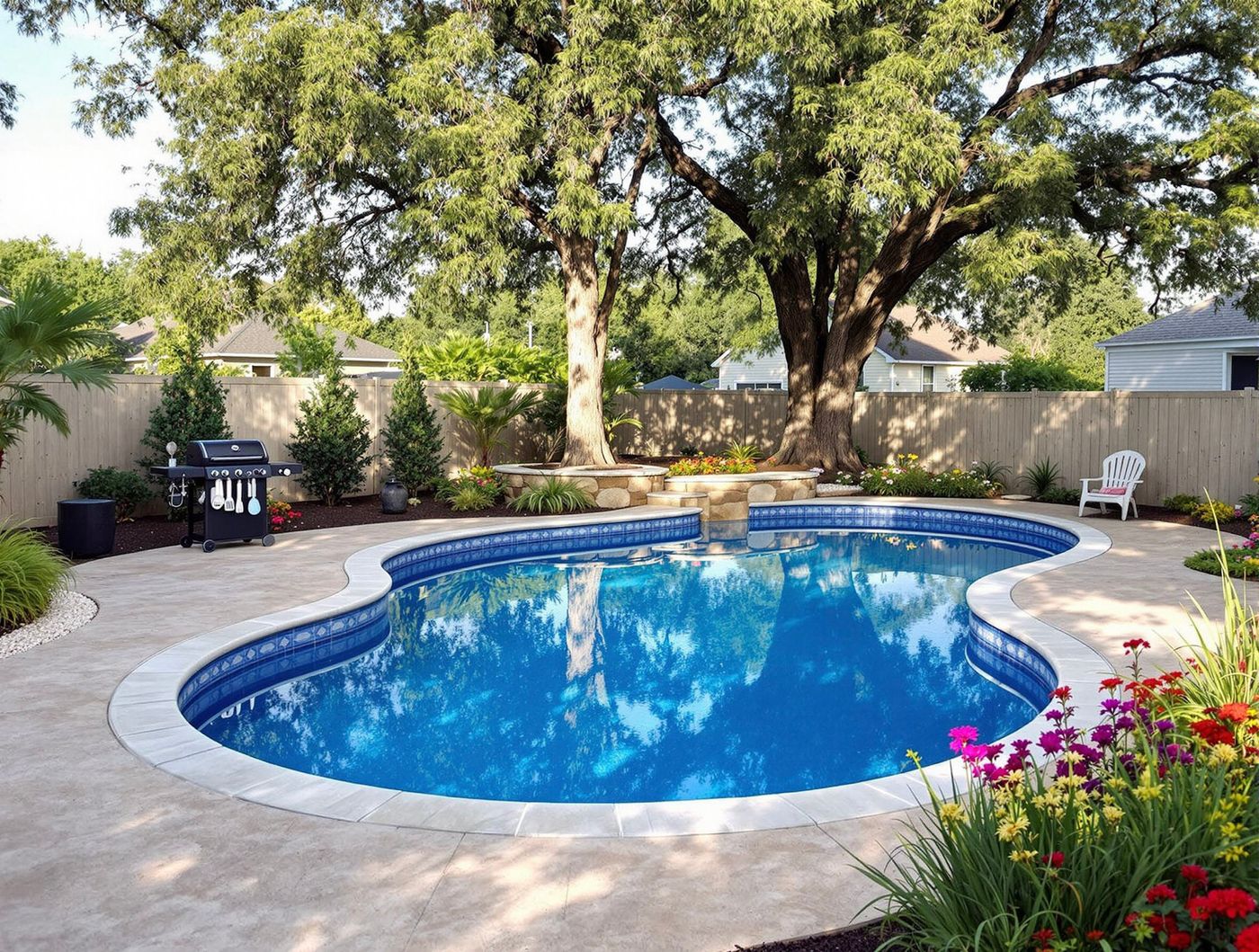 Shaded Pool Beneath a Mature Oak Tree