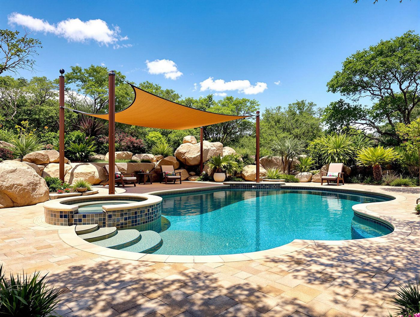 Hill Country Pool with Shade Sail Canopy