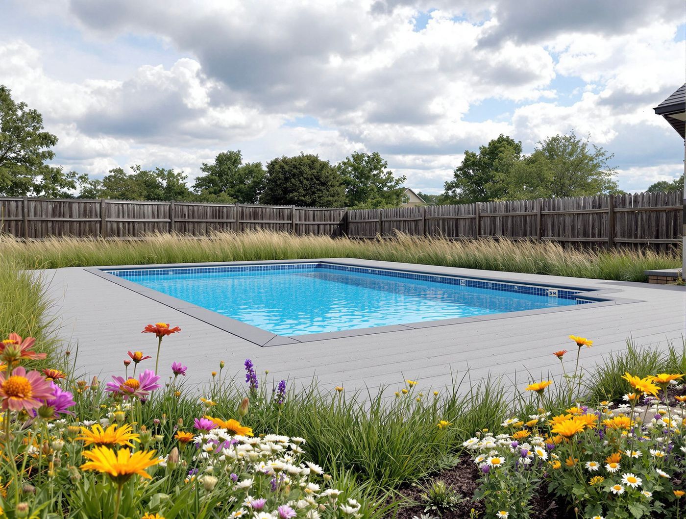 Rectangular Pool Framed by Wildflower Garden