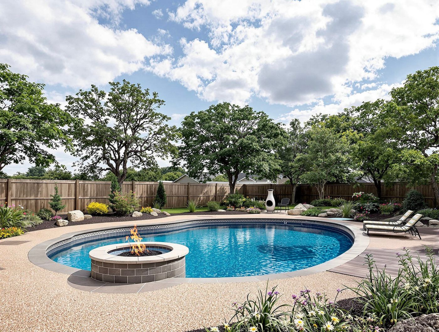Free-Form Pool with Stone Fire Pit