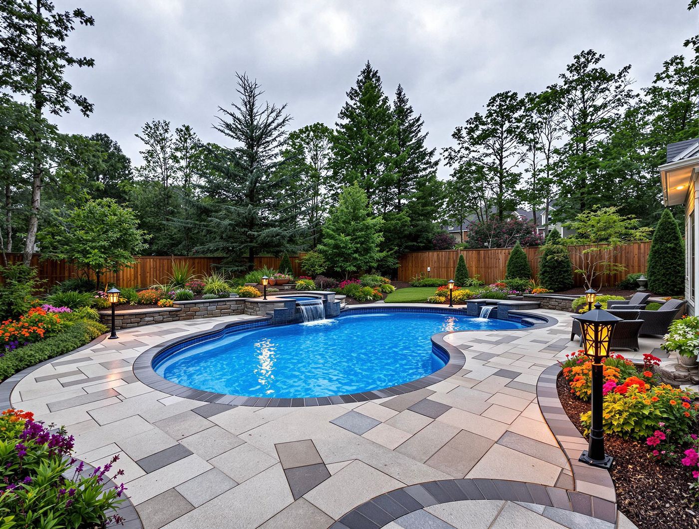 Free-Form Pool with Twin Water Spillways