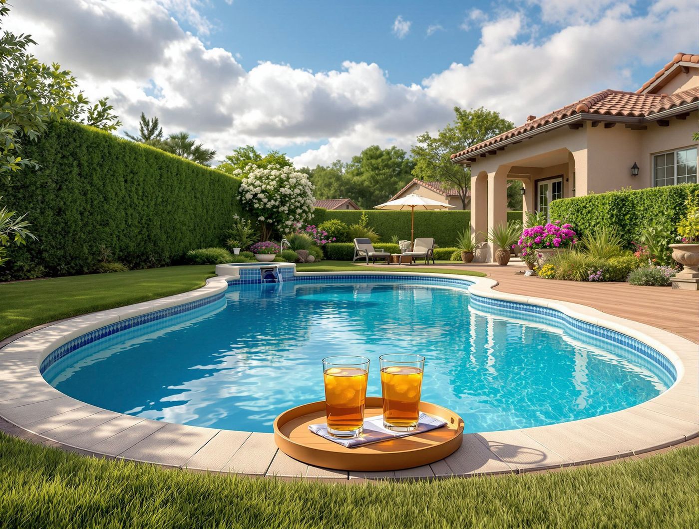 Kidney Pool Beside a Mediterranean-Style Villa