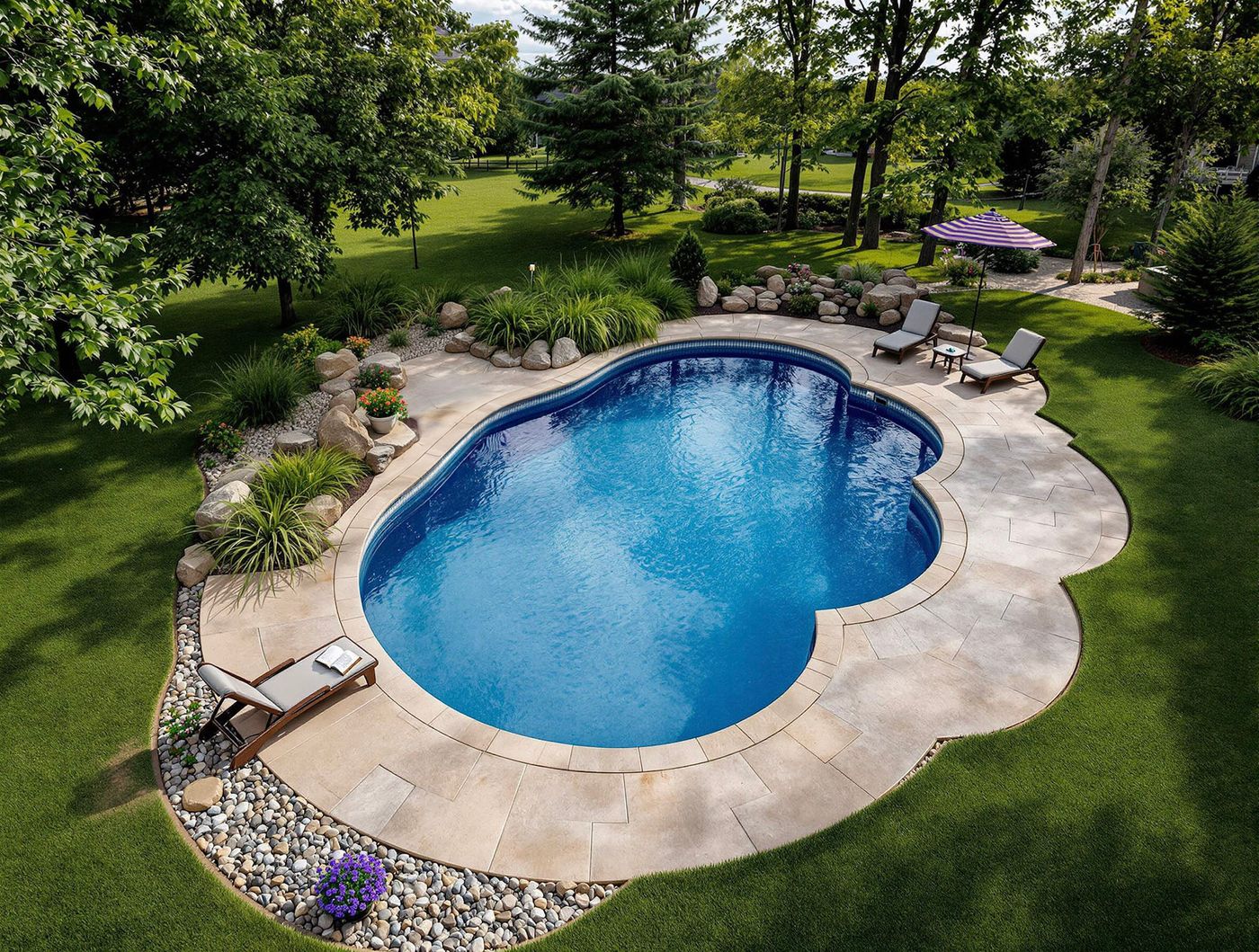 Aerial View of Scalloped Free-Form Pool