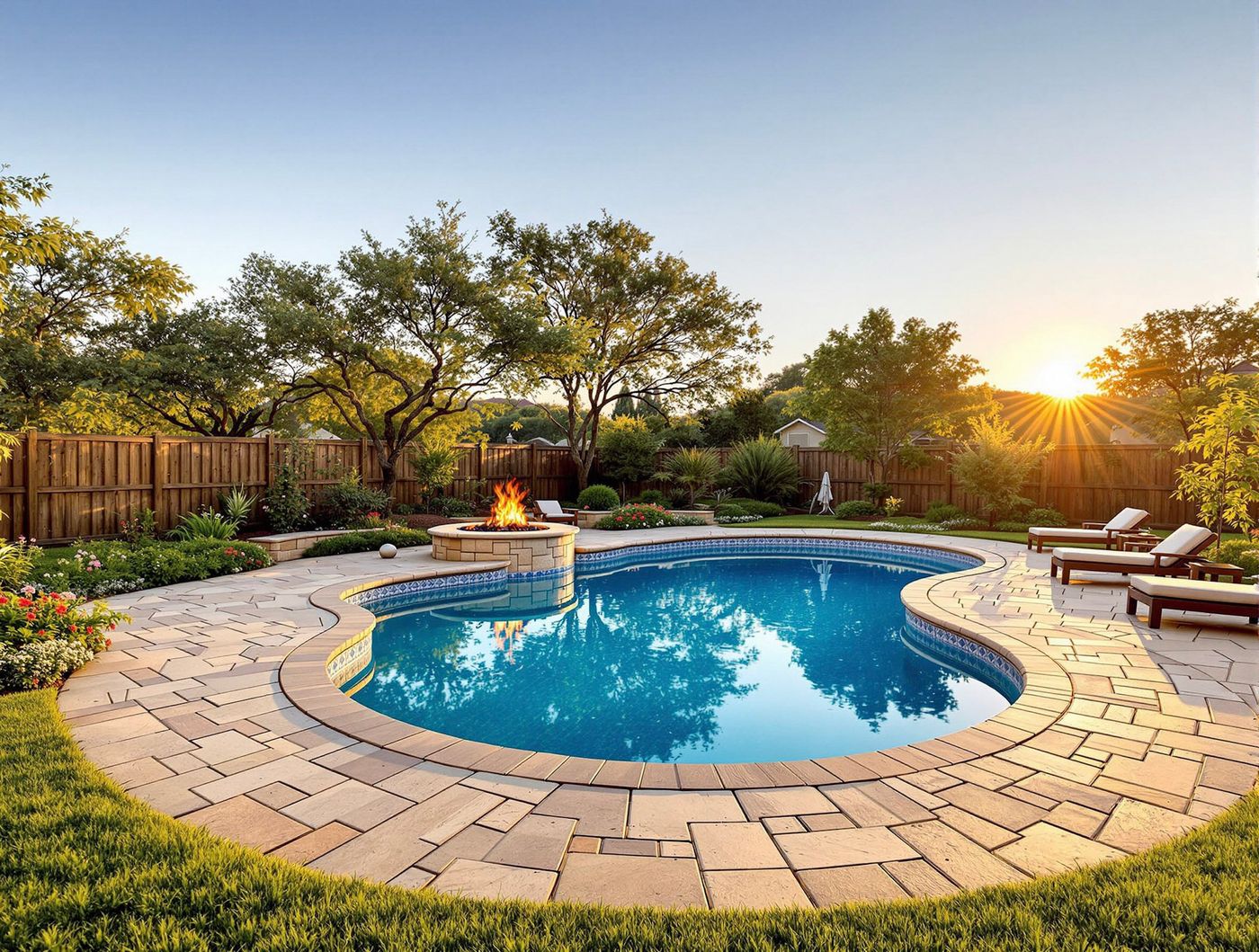 Freeform Pool with Raised Stone Fire Pit