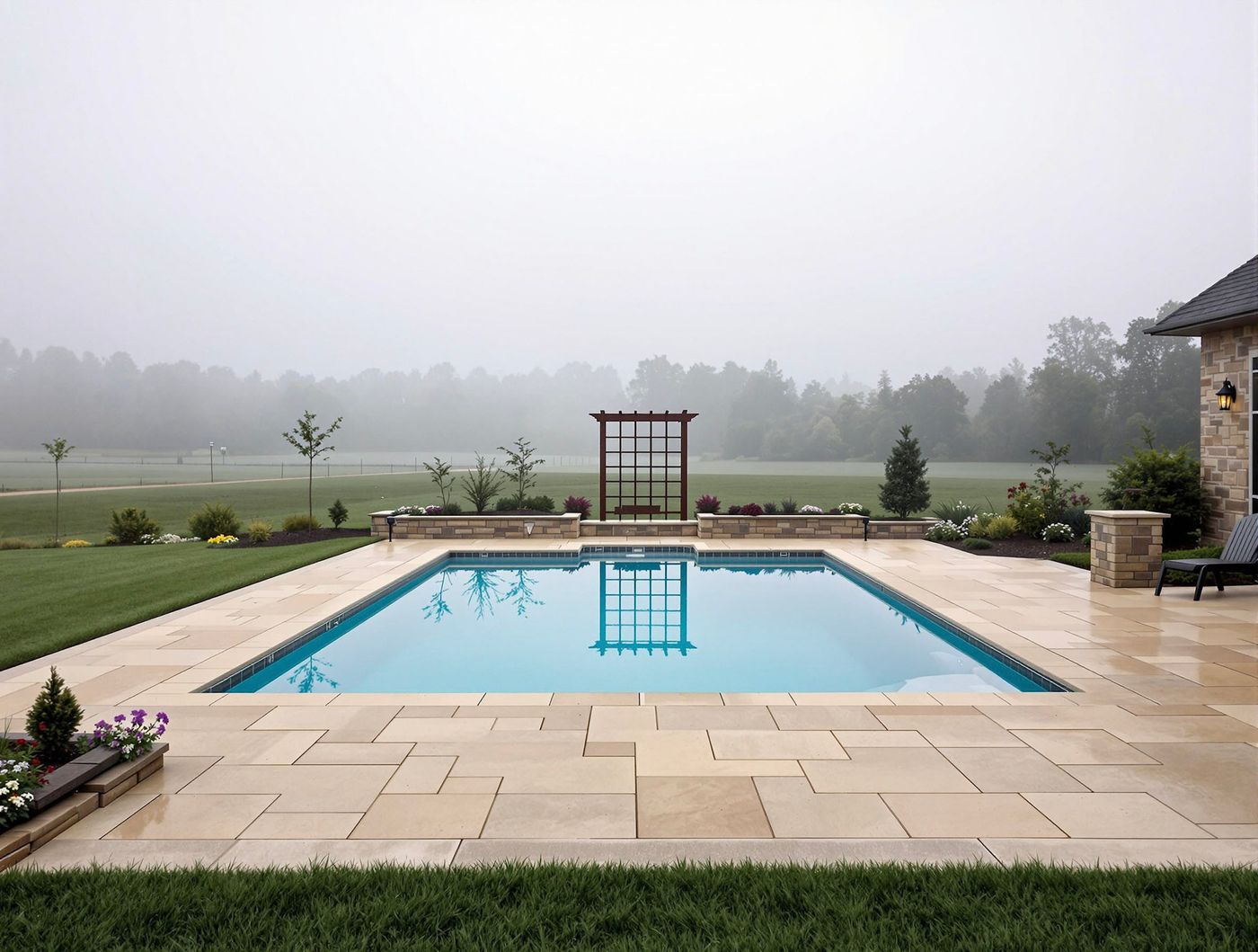 Rectangular Pool with Wood Trellis Backdrop