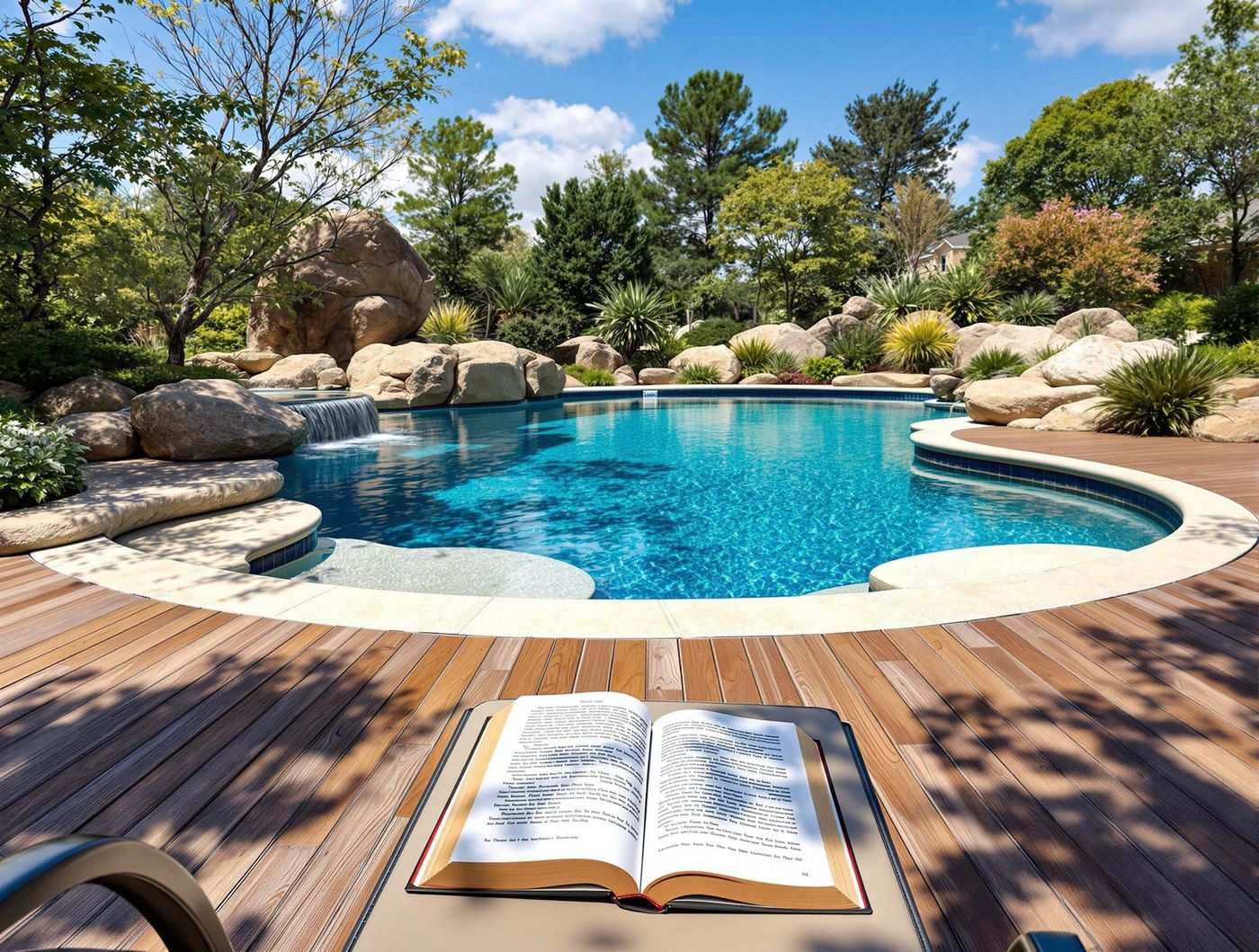 Freeform Pool with Boulder Waterfall and Slide