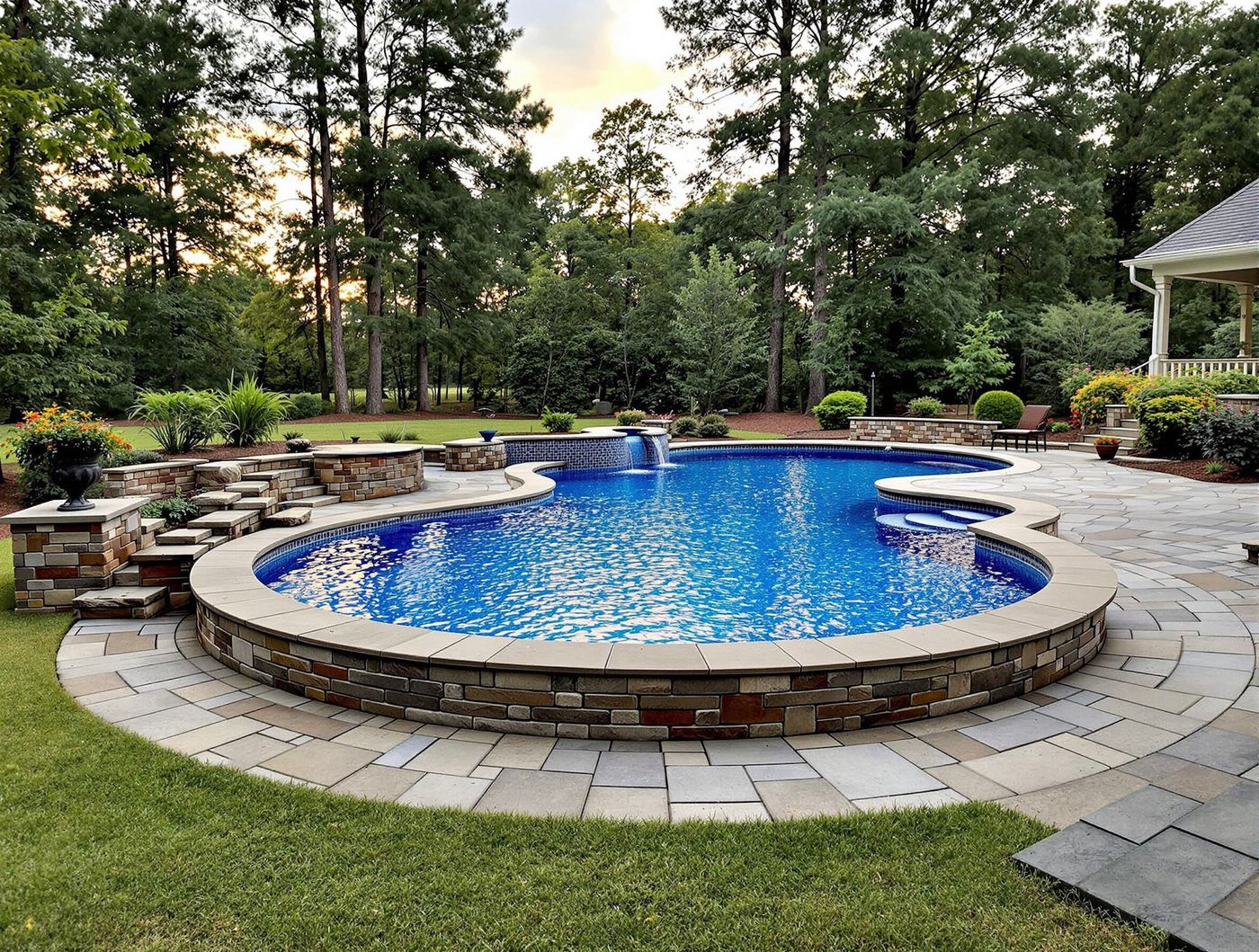 Raised Stone-Wall Pool at Golden Hour