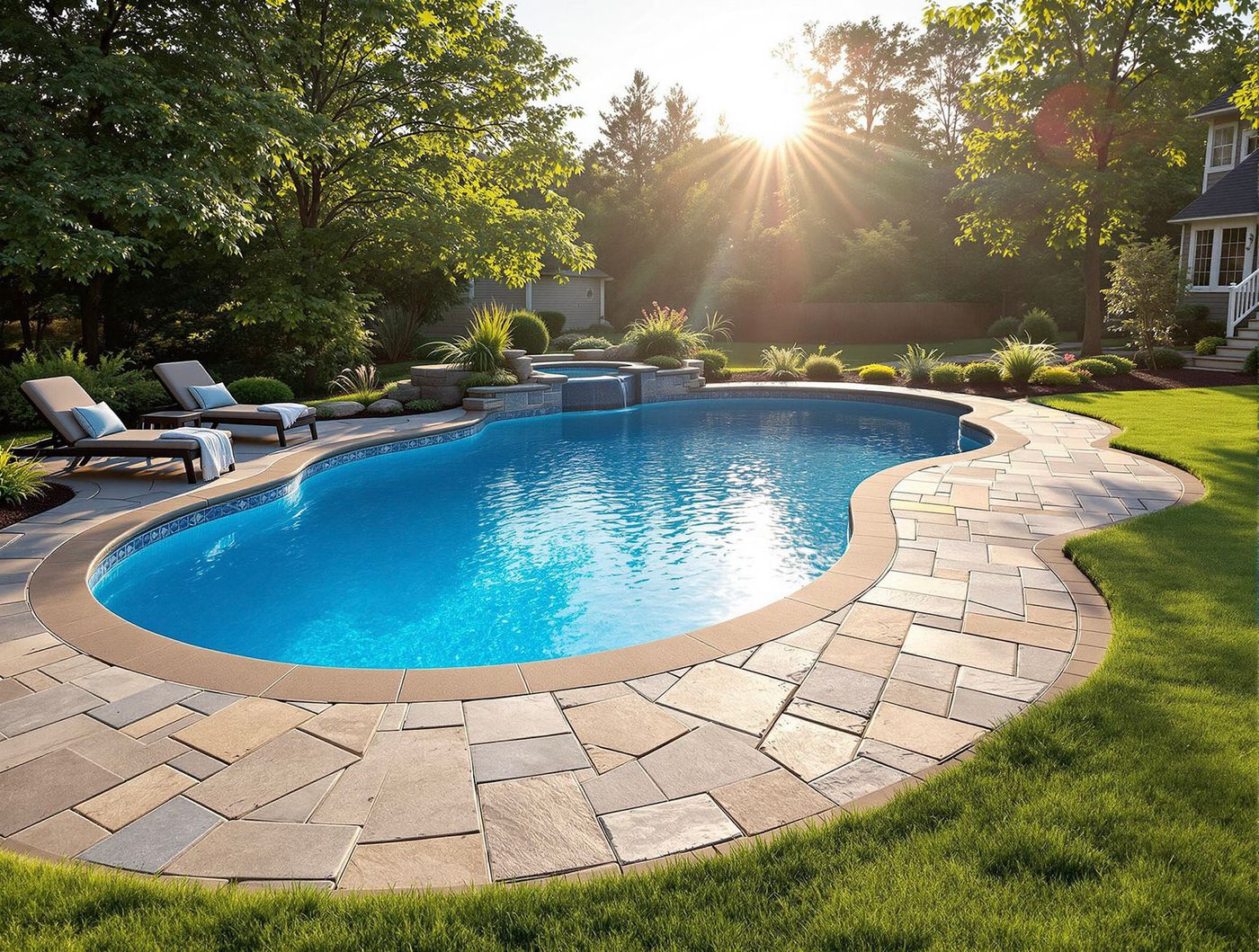 Freeform Pool with Raised Stone Spa
