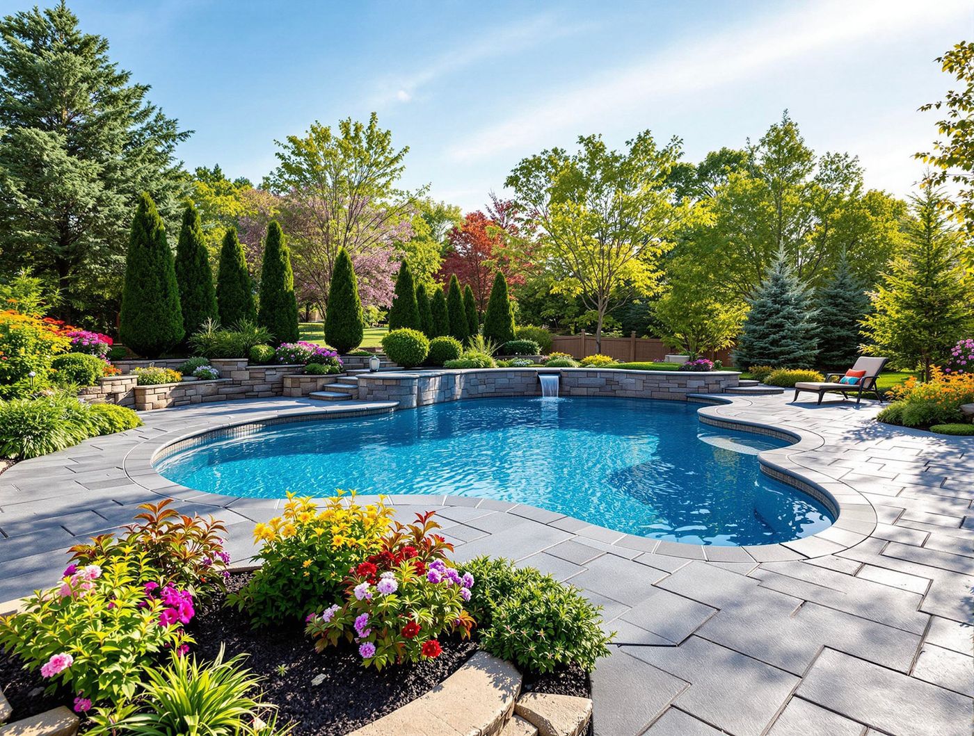 Freeform Pool with Layered Flower Beds