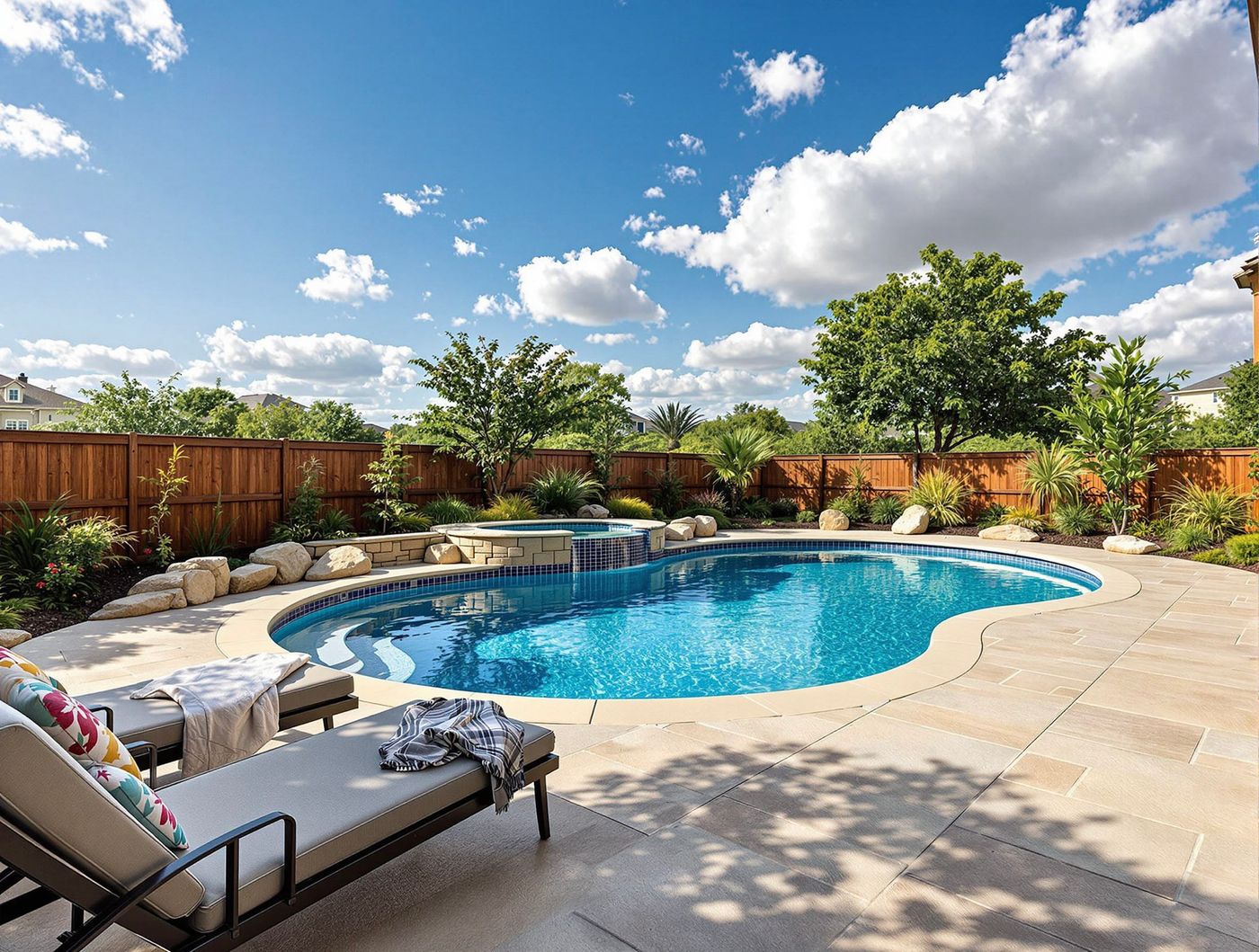 Freeform Pool Under Blue Summer Sky