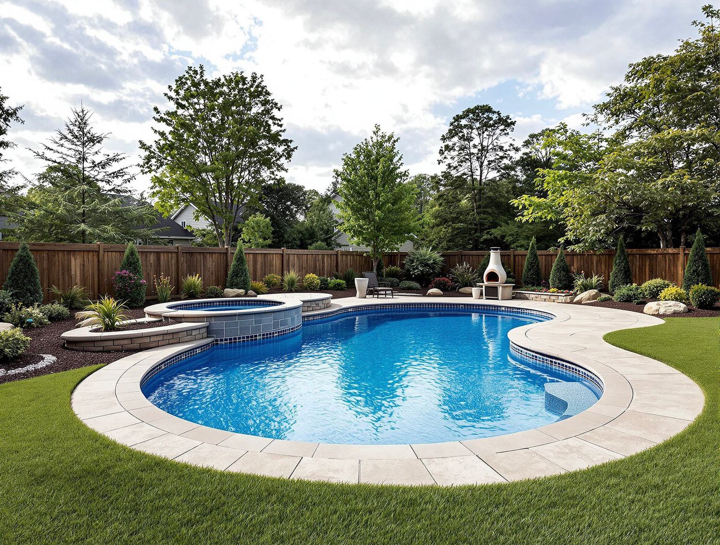 Freeform Pool with Stone Fireplace Corner