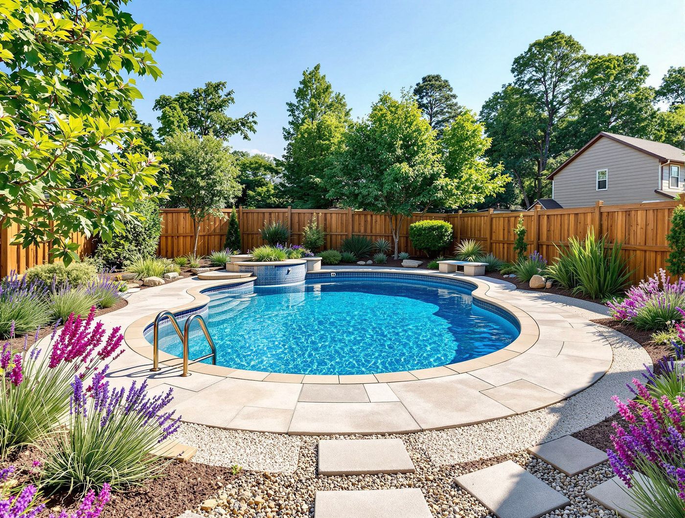 Round Pool with Lavender Border