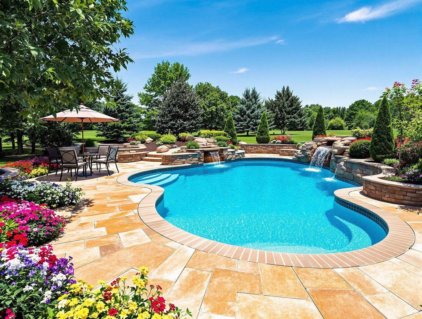 Free-Form Pool with Stone Waterfall