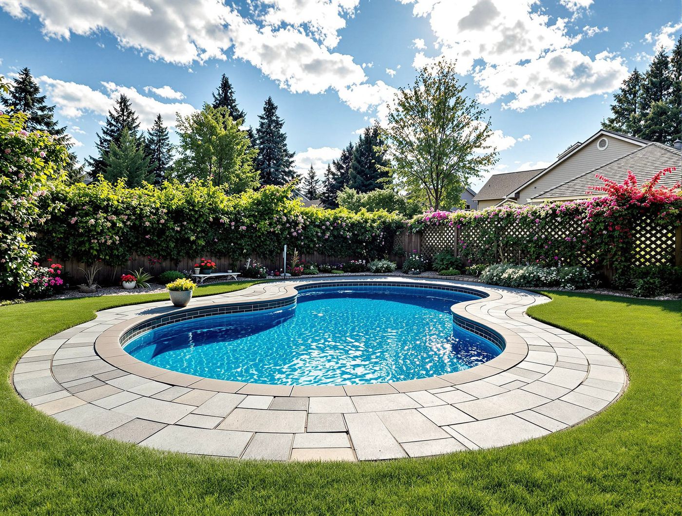 Kidney Pool Framed by Green Lawn