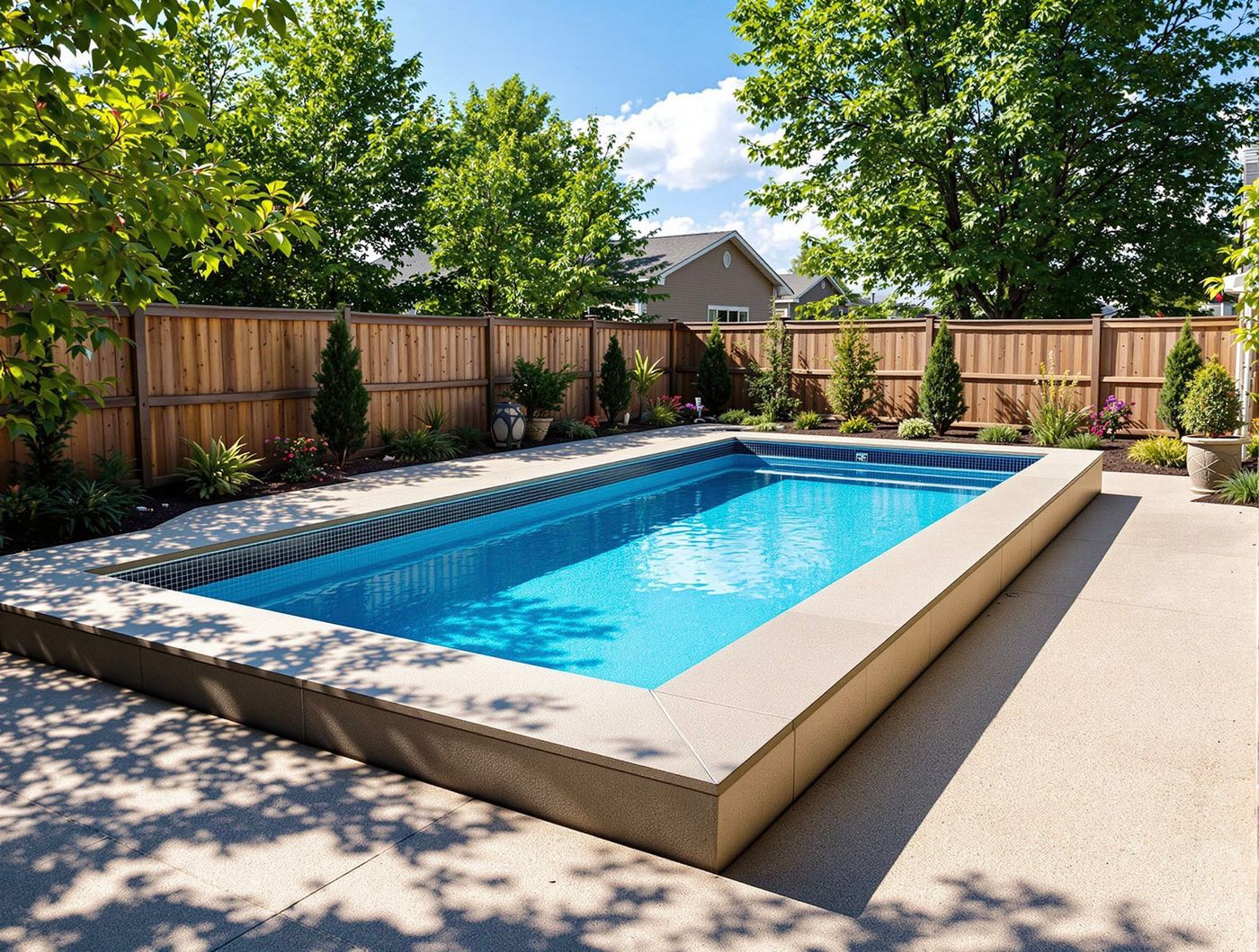Rectangular Pool with Arborvitae Privacy Screen