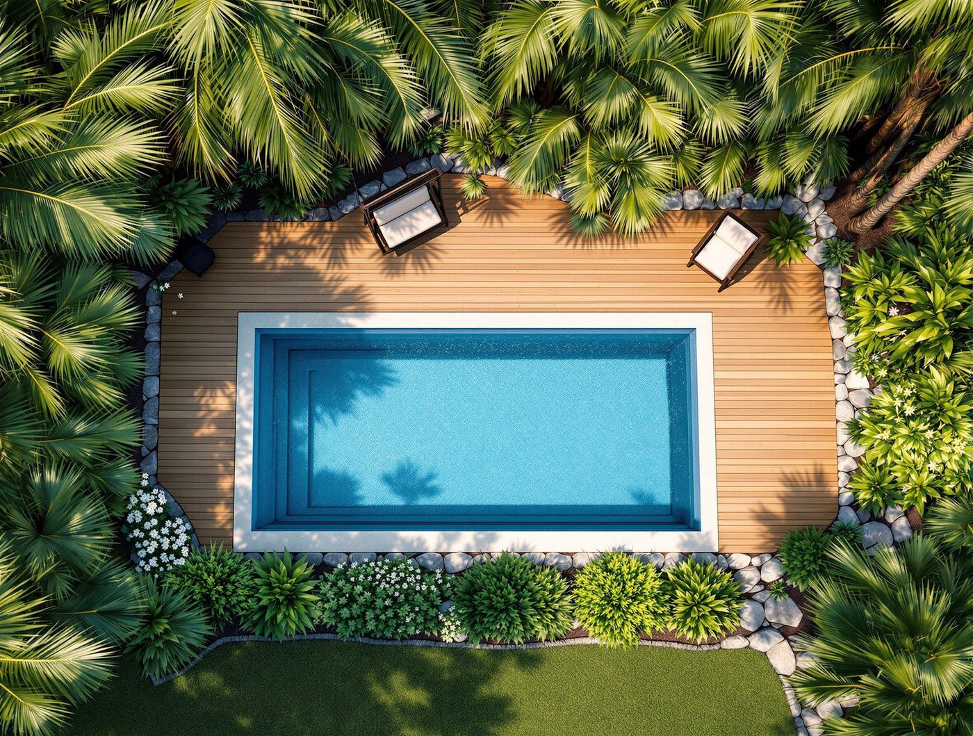 Aerial View of Rectangular Pool in Palms