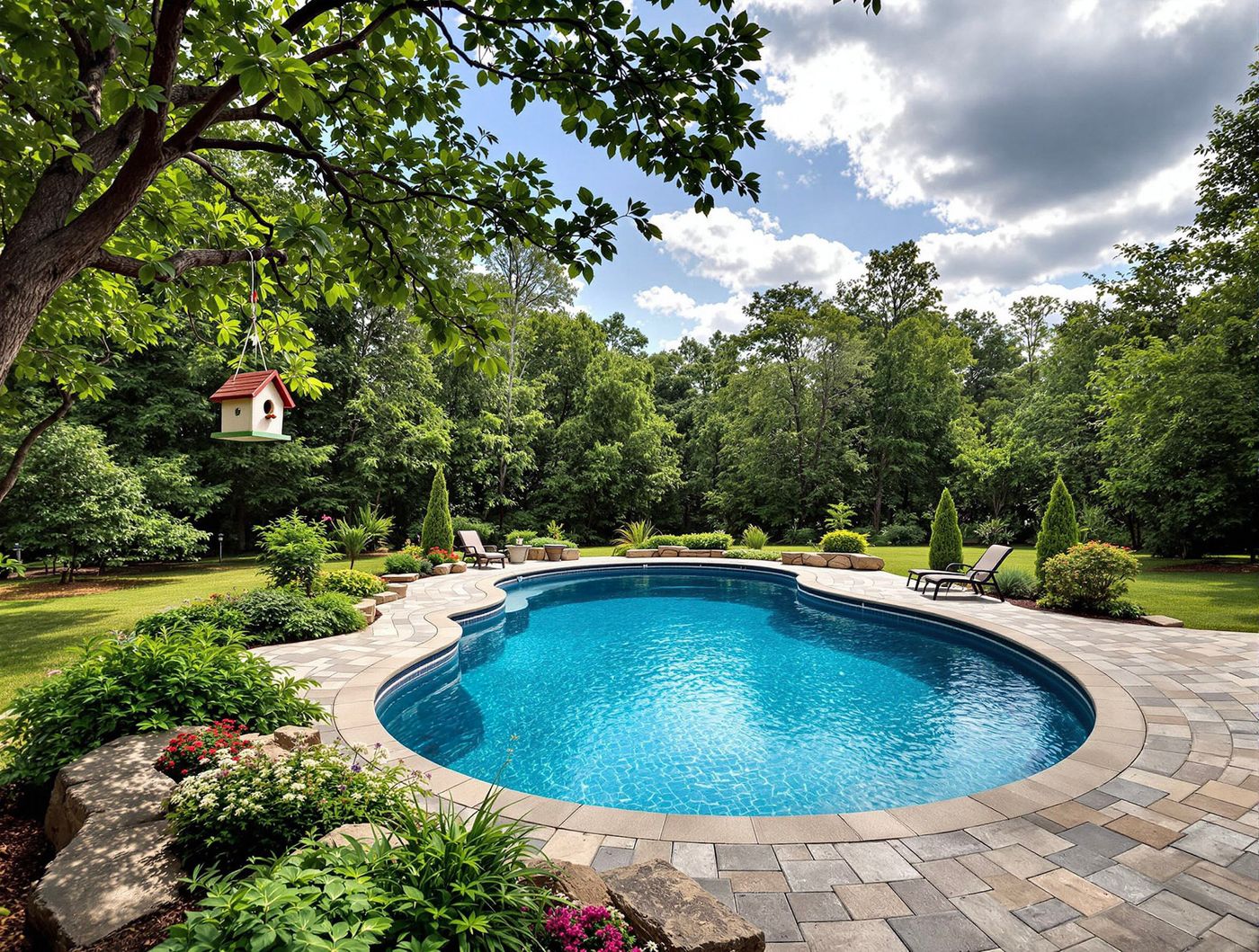 Free-Form Pool Beneath Wooded Canopy
