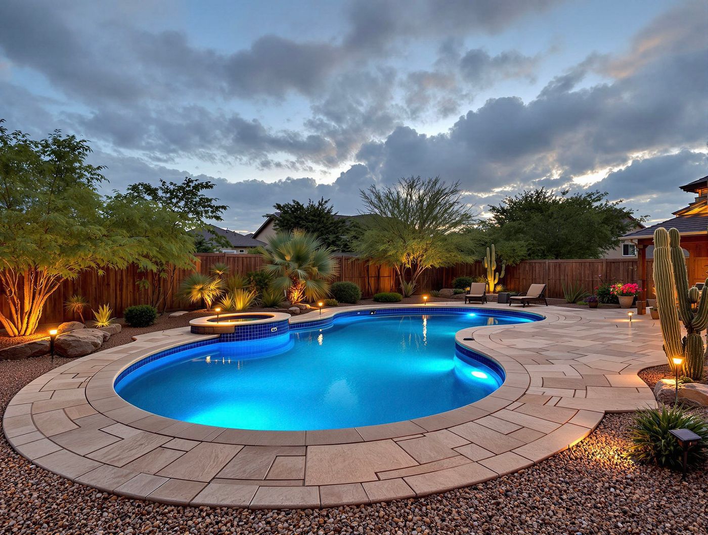 Desert Pool and Spa at Blue Hour