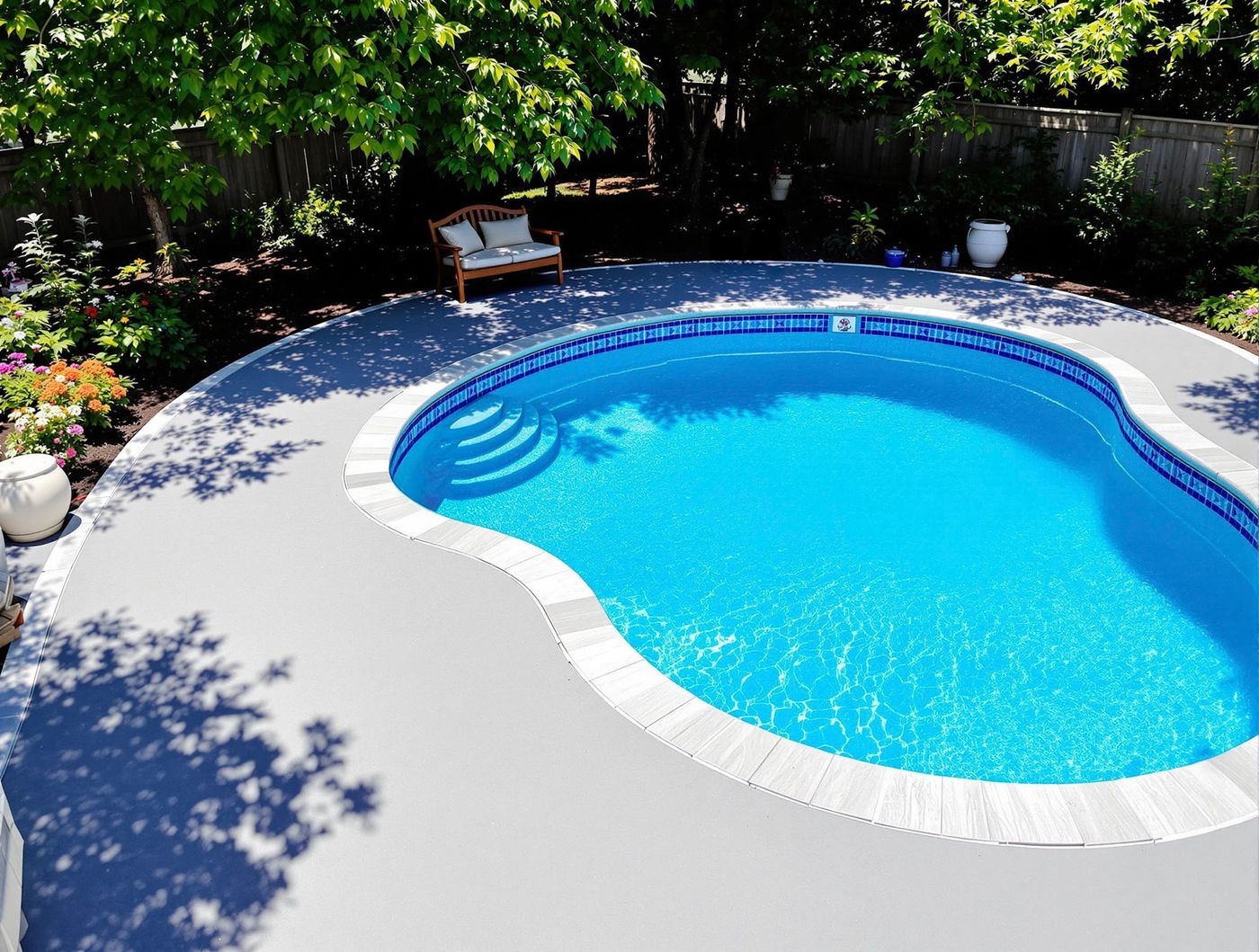 Kidney Pool with Light Blue Concrete Deck