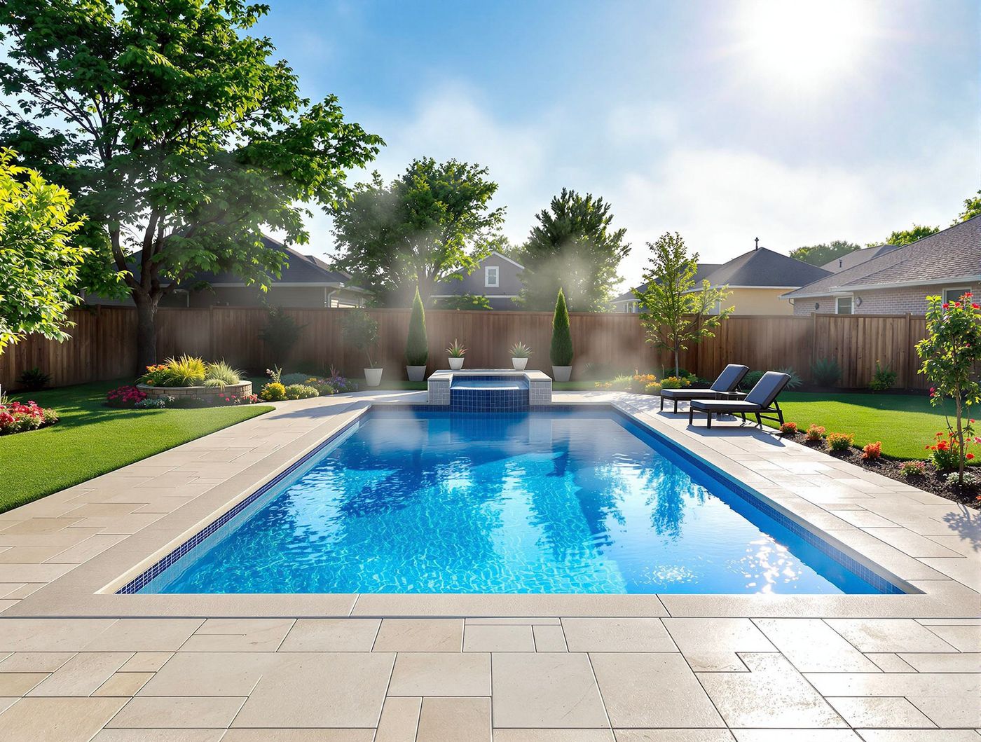 Rectangular Pool with Raised Spa and Mist