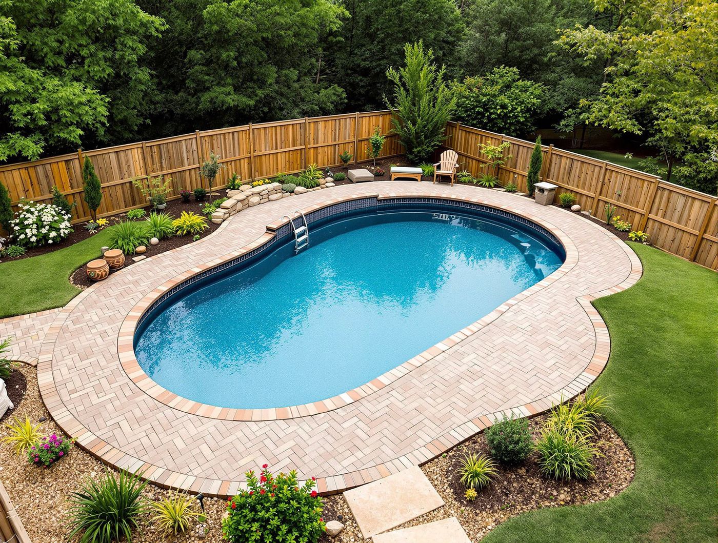Aerial View of Kidney Pool with Herringbone Pavers