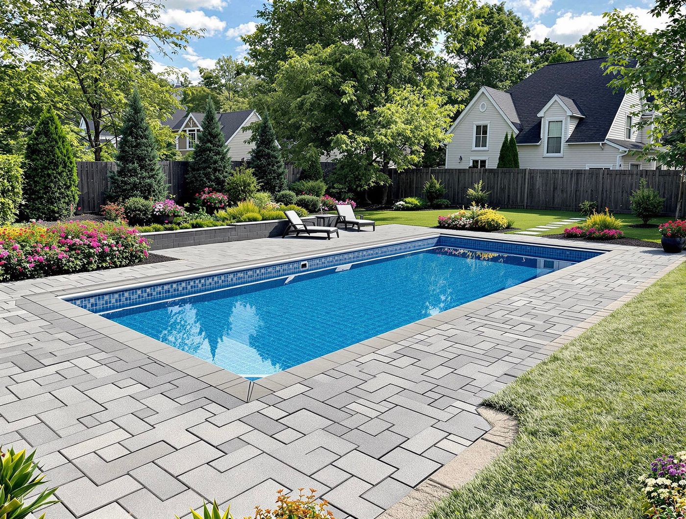 Rectangular Pool with Gray Paver Patio