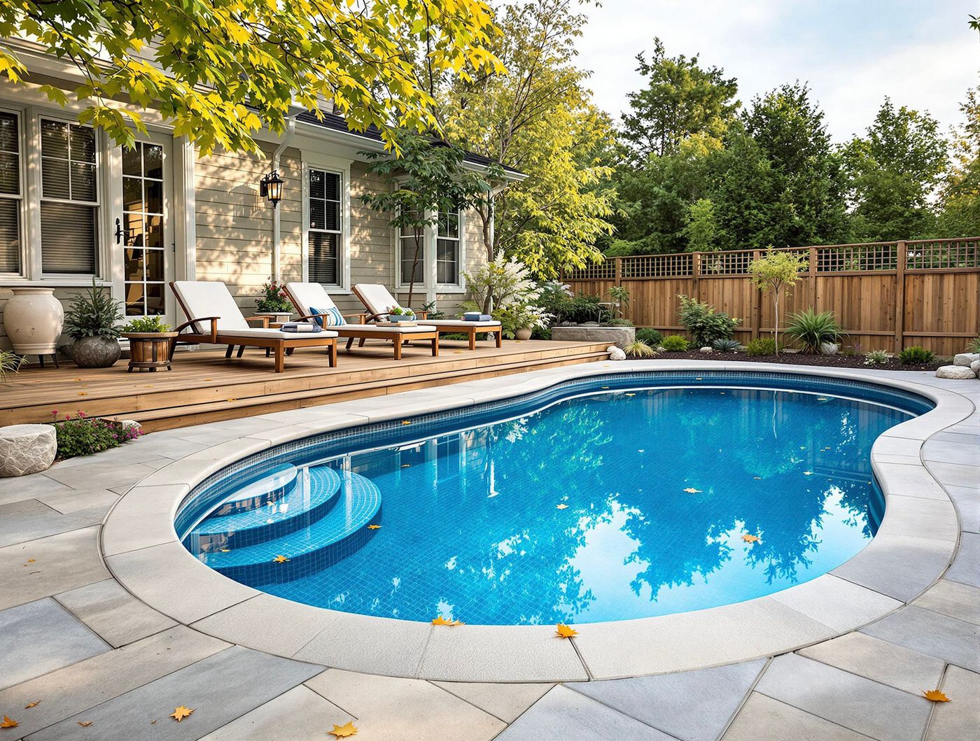 Kidney Pool with In-Water Steps and Wood Deck