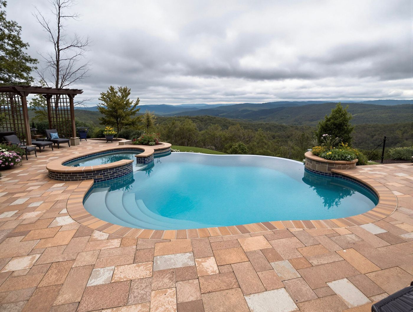 Mountain View Pool with Wooden Pergola
