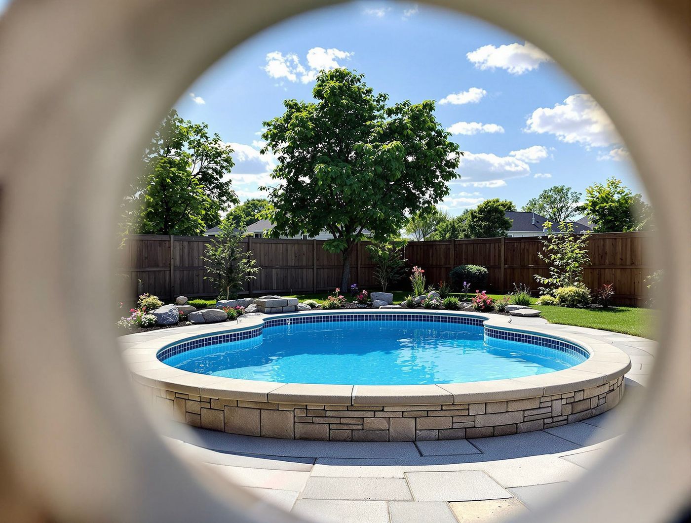 Kidney Pool Framed Through Stone Archway