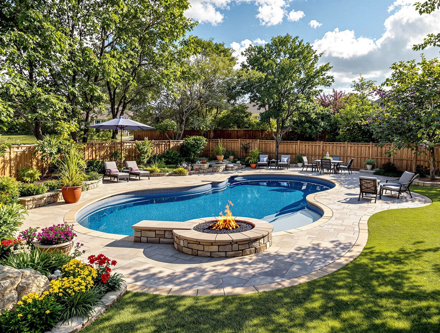Freeform Pool with Stone Fire Pit