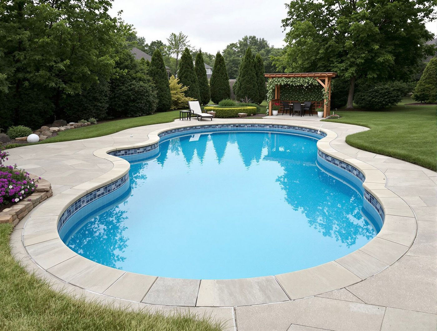 Kidney Pool with Blue Tile Waterline