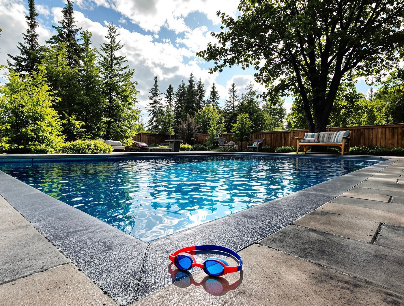 Rectangular Pool with Poolside Goggles