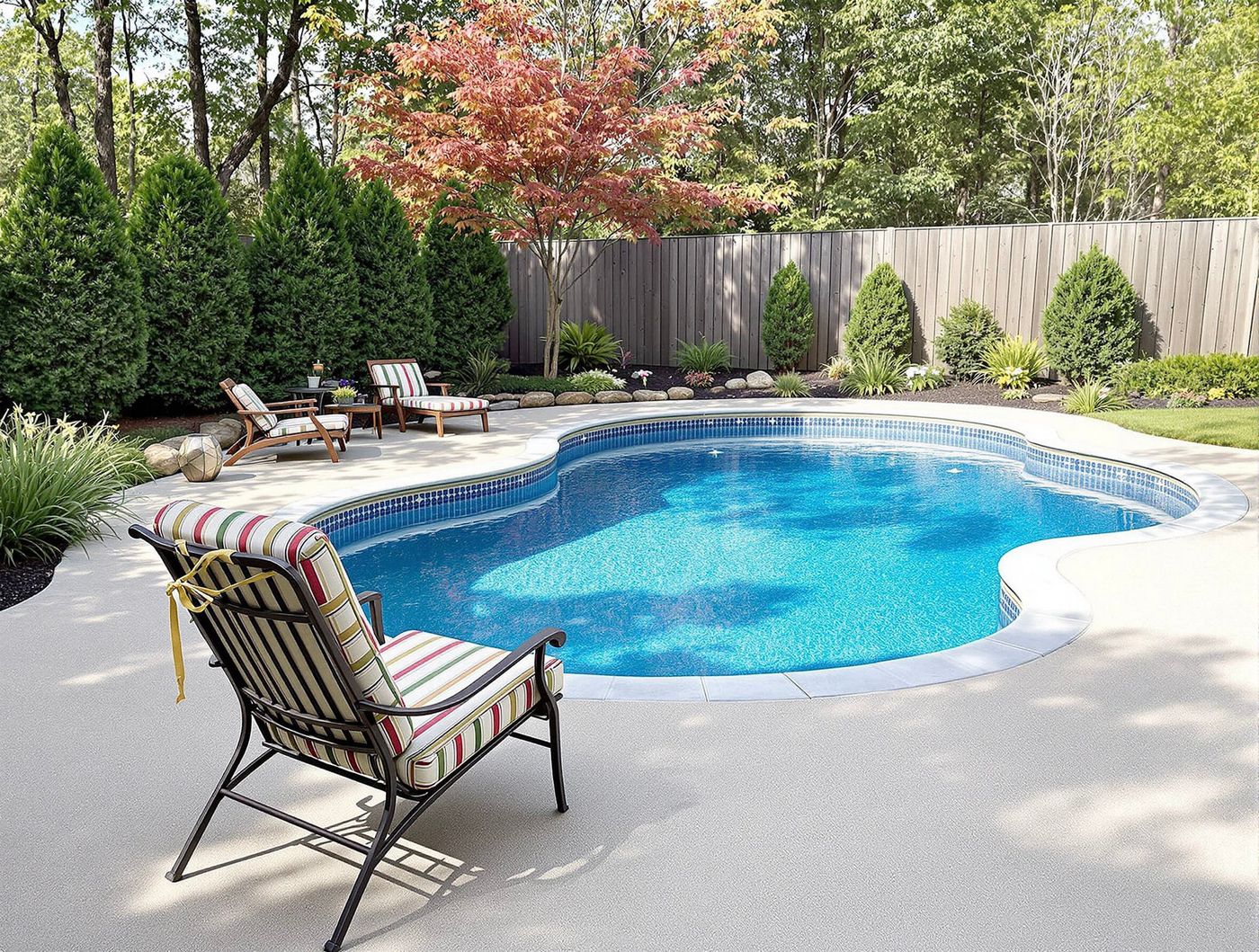 Freeform Pool with Striped Lounge Chair