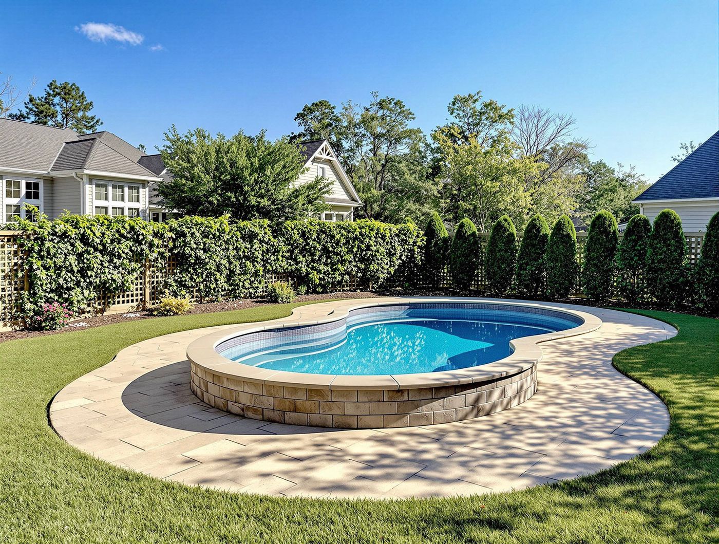 Raised Figure-Eight Pool in Manicured Yard